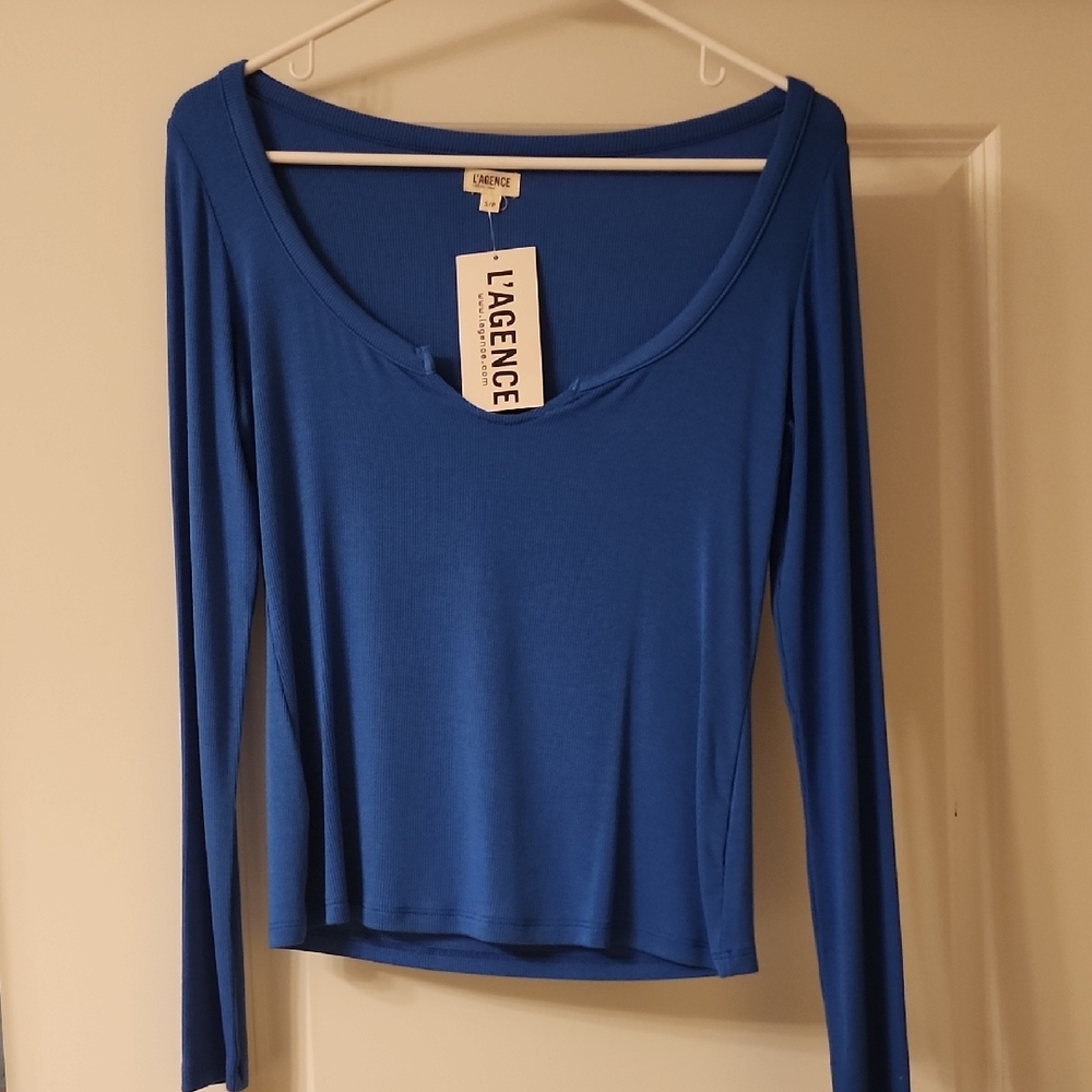 L'AGENCE Royal Blue Long Sleeve. Lightweight, Top.  Size Small.  NWT
